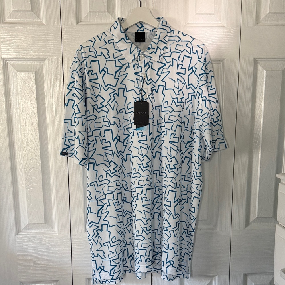 NWT Dunning Golf Polo Shirt Blue Geometric Short Sleeve School Work Sz XXL
